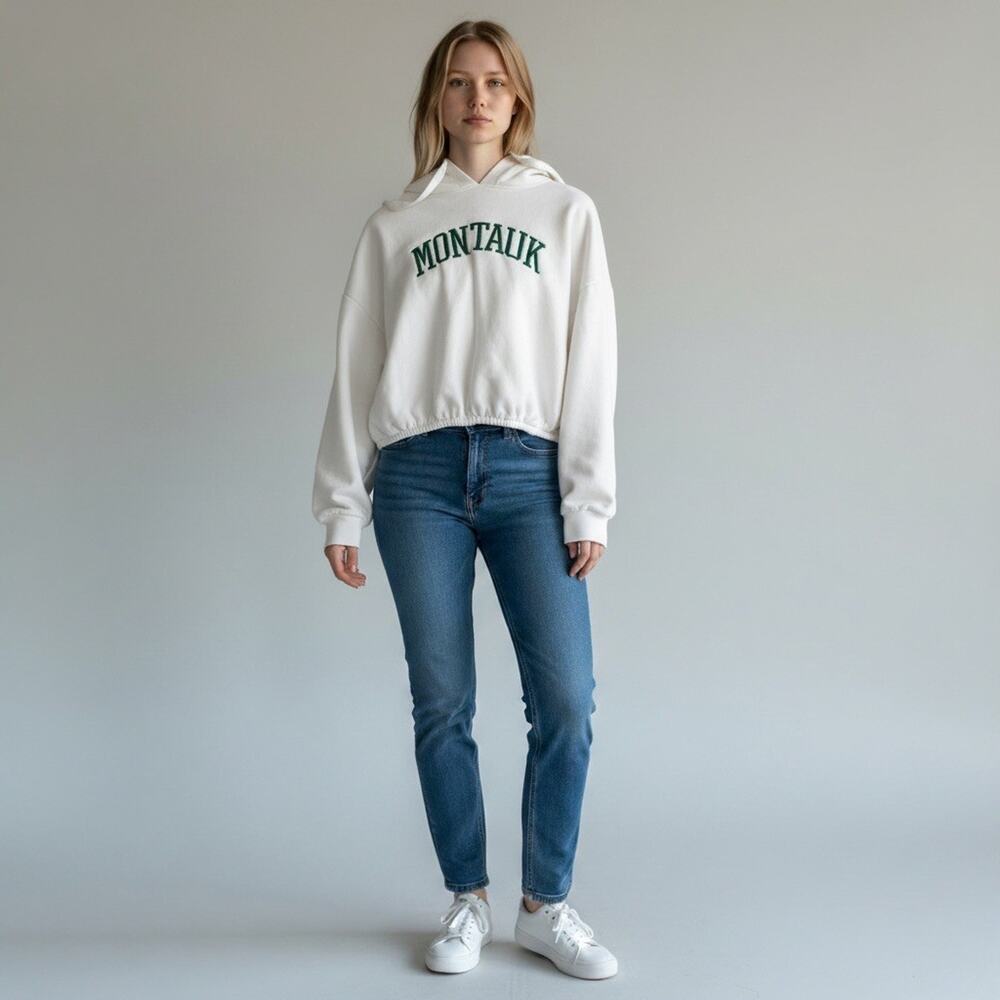 Montauk Cropped Hooded Preppy Forever 21 Sweatshirt Size Medium